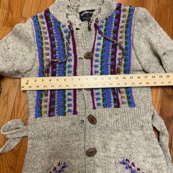 Lost Horizons Hand Knitted Beaded Wool Women’s Hooded sz Large Cardigan - Picture 9 of 11